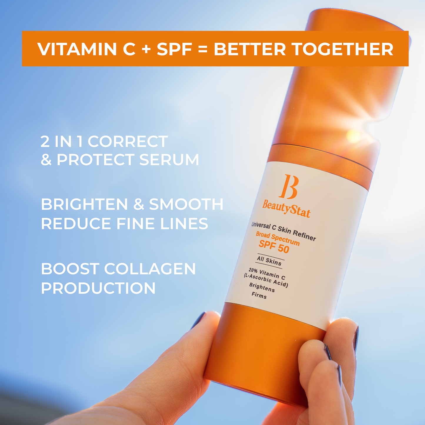 BeautyStat: Universal C Skin Refiner Vitamin C Serum + SPF50 Mineral Sunscreen Travel Size
